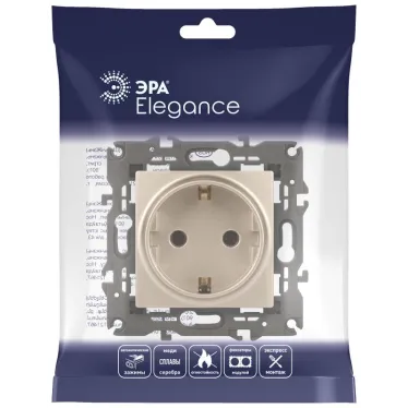 Розетка 2P+E Schuko, 16А-250В, Эра Elegance, шампань, 14-2101-04