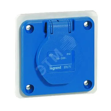 Встраиваемая розетка бытового назначения - P17 Tempra Pro - французский стандарт - со шторками - синий | 057671 | Legrand