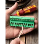 Шина 0 PE (6х9мм) 12 отверстий латунь зеленый изолированный корпус на DIN-рейку PROxima