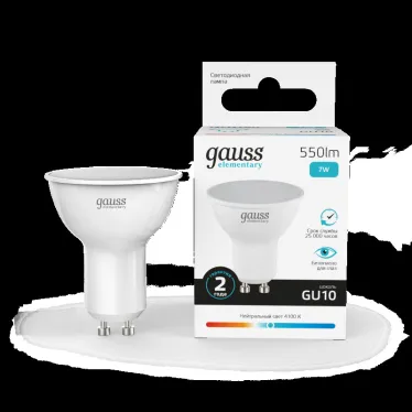 Лампа светодиодная LED 7 Вт 550 лм 4100К софит MR16 нейтральный GU10 AC 220В Elementary Gauss