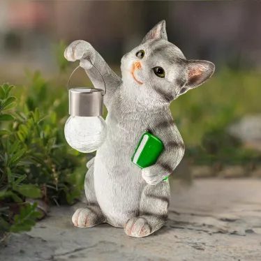 Светильник уличный ERASF22-10 на солнечной батарее садовый Умный кот 28 см