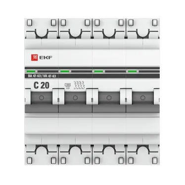 Выключатель автоматический четырехполюсный 20А С ВА47-63 4.5кА PROxima