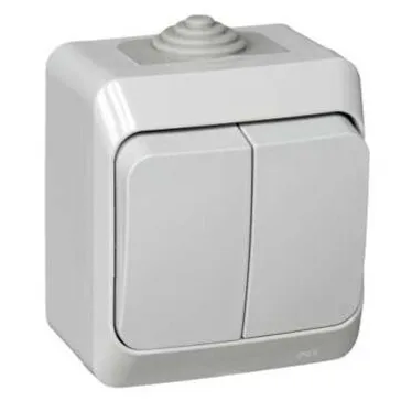 ЭТЮД Выключатель двухклавишный наружный IP44 серый