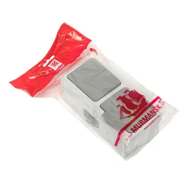 Блок розетка Мурманск 1-м 16А с заземлением с крышкой + двухклавишный выключатель IP54 серый