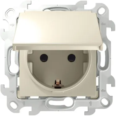 Розетка 2К+З Schuko IP44, слоновая кость