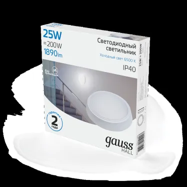 Светильник светодиодный ДБП 25 Вт 1890 лм 6500К AC 220В Белый IP40 круг D210х35мм Пластик ЖКХ HALL Gauss
