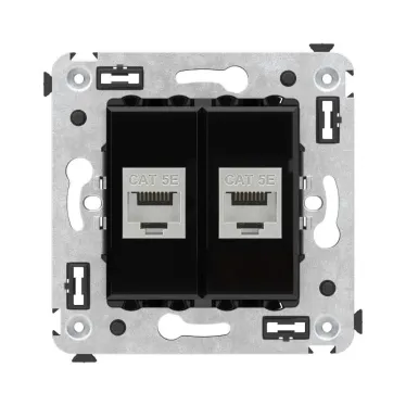 Avanti Компьютерная розетка RJ-45 без шторки в стену, кат.5e двойная экранированная, Черный квадрат