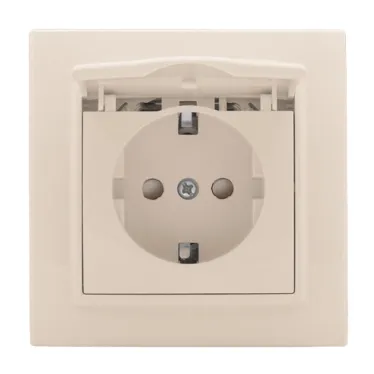 Розетка Минск 1-местная СП с заземлением с крышкой 16А бежевая с защитными шторками IP44