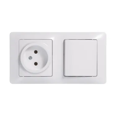 Блок: розетка + выключатель одноклавишный белый