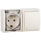 15 Aqua Блок розетка с заземлением 16А 250В + выключатель проходной 10А 250В IP54 слоновая кость