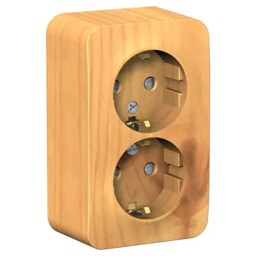 BLANCA розетка наружная двойная с заземлением со шторками, 16А, 250В, ясень
