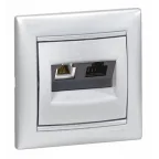 VALENA Розетка телефонная+компьютерная R11+RJ45 категория 6 UTP алюминий