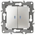 Выключатель двойной с подсветкой, 10АХ-250В, Эра12, перламутр,12-1105-15