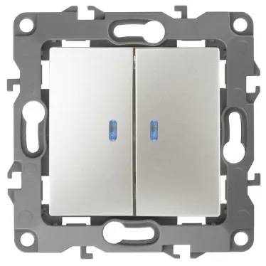 Выключатель двойной с подсветкой, 10АХ-250В, Эра12, перламутр,12-1105-15