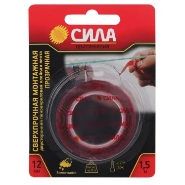Лента сверхпрочная монтажная двустор. пеноакрил.12мм х 1.5 м прозрачная SDST-1215TR СИЛА