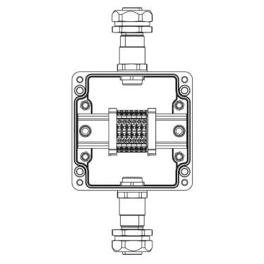 Взрывозащищенная клеммная коробка из полиэстера TBE-P-03-(6xCBC.2)-1xKAEPM2MHK-20(A)-1xKAEPM2MHK-20(C)1Ex e IIC Т5 Gb / Ex tb IIIC T95°C Db IP66 / КЗ