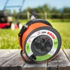 Удлинитель силовой RMx-4es-3x2.5-30m-IP44 на металлической катушке с заземлением и выключателем 4 розетки 30м ПВС