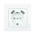 Розетка Минск 1-местная СП с заземлением 16А белая с защитными шторками с 2 USB 2,1А