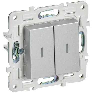 SKANDY Выключатель 2-клавишный проходной с индикацией 10А SK-V10S серебряный IEK