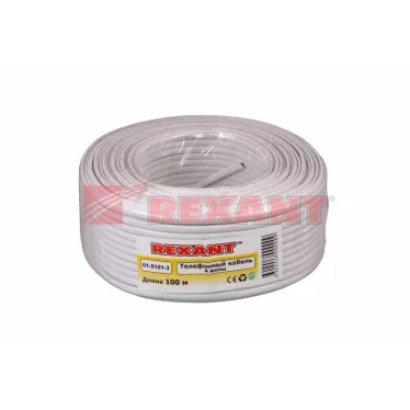 Телефонный кабель ШТЛП 4 жилы CCA, белый, 100м, REXANT