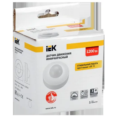 Датчик движения ДД 027 белый 1200Вт 360гр 12м IP20 IEK