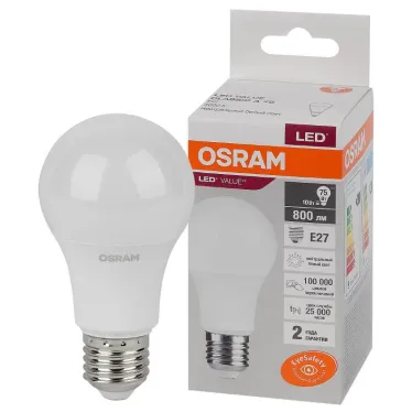 Лампа светодиодная LED 10 Вт E27 4000К 800Лм груша 220 В (замена 75Вт) OSRAM