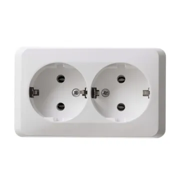 ЭТЮД Розетка двойная наружная с заземлением без шторок белая