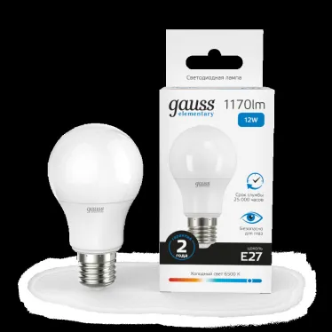 Лампа светодиодная LED 12 Вт 1170 лм 6500К А60 груша холодный E27 AC 220В Elementary Gauss