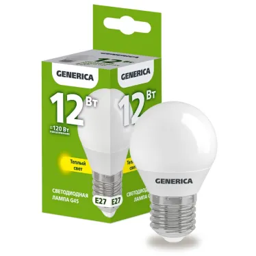 Лампа светодиодная G45 шар 12Вт 230В 3000К E27 GENERICA