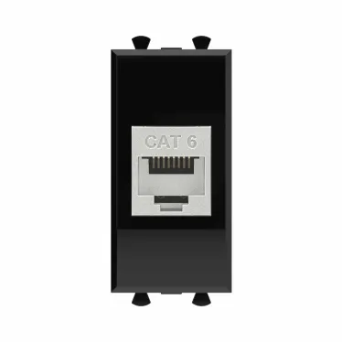 Avanti Компьютерная розетка RJ-45 без шторки модульная кат.6 экранированная Черный квадрат 1 модуль