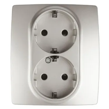 Розетка 2X2P+E Schuko со шторками, 16A-250В, Эра12, перламутр, 12-2104-15