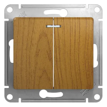 GLOSSA Выключатель двухклавишный с подсветкой сх.5а дуб в рамку