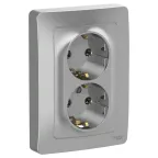 BLANCA скрытой установки розетка двойная с заземлением без шторок, 16А, 250В, алюминий