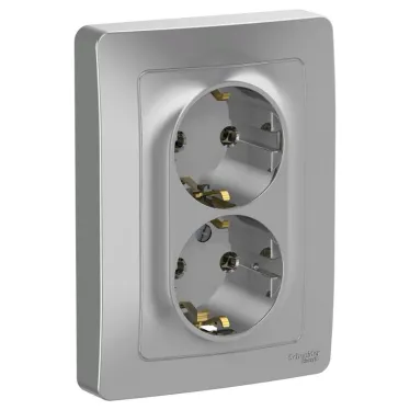 BLANCA скрытой установки розетка двойная с заземлением без шторок, 16А, 250В, алюминий