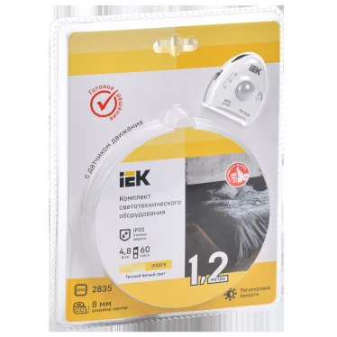 Комплект светодиодной подсветки ''Сделай сам'' (лента LED 1,2м LSR-2835WW60-4,8-IP20-12В + драйвер + датчик движения) IEK