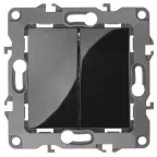 Выключатель двойной, 10АХ-250В, Эра12, чёрный,12-1104-06