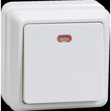 ОКТАВА Выключатель одноклавишный наружный белый с индикацией