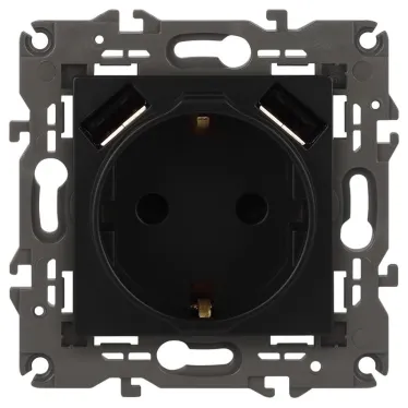 Розетка 2P+E 16A-250В, штор. с 2xUSB 5В-3А, Эра Elegance, антрацит 14-4109-05