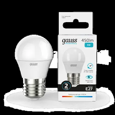 Лампа светодиодная LED 6 Вт 450 лм 4100К шар P45 нейтральный E27 AC 220В Elementary Gauss