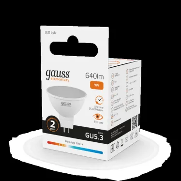 Лампа светодиодная LED 9 Вт 640 лм 3000К софит MR16 теплый GU5.3 AC 220В Elementary Gauss