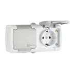 Розетка 2-местная Мурманск 16А с заземлением с крышкой IP54 серый с защитными шторками