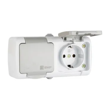 Розетка 2-местная Мурманск 16А с заземлением с крышкой IP54 серый с защитными шторками