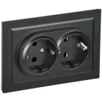 BRITE Розетка двойная с заземлением без защитных шторок 16А в сборе РС12-3-БрЧ черный