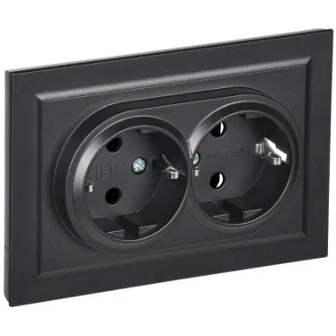 BRITE Розетка двойная с заземлением без защитных шторок 16А в сборе РС12-3-БрЧ черный