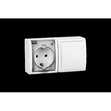 15 Aqua Блок розетка с заземлением 16А 250В + выключатель 10А 250В IP54 белый