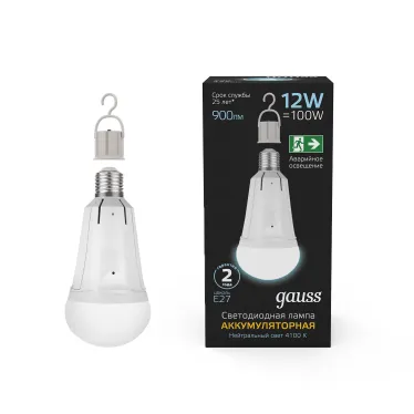 Лампа светодиодная A80 12W 900lm 4100K Е27 авар. с Li-Ion аккумулятором | 102002212 | Gauss