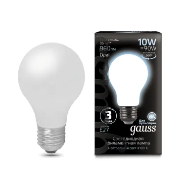 Лампа светодиодная Black LED Filament A60 OPAL E27 10W 860lm 4100К | 102202210 | Gauss
