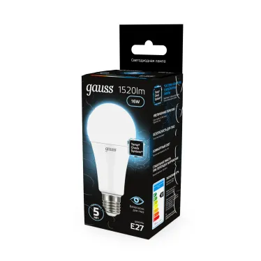 Лампа светодиодная A60 16W 1520lm 6500K E27 LED 1/10/50 | 102502316 | Gauss