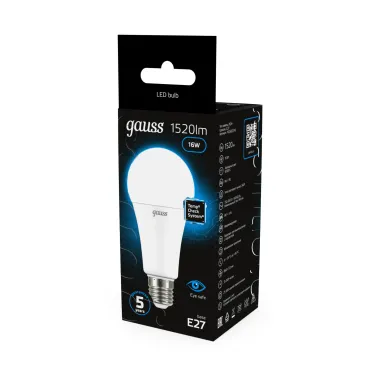 Лампа светодиодная A60 16W 1520lm 6500K E27 LED 1/10/50 | 102502316 | Gauss