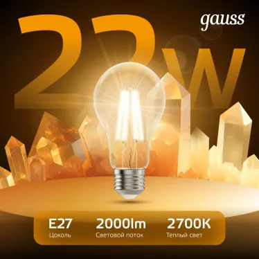 Лампа светодиодная Filament А70 22W 2000lm 2700К Е27 LED 1/10/40 | 102902122 | Gauss
